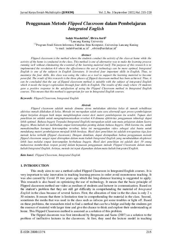 (PDF) The Use of Flipped Classroom Method in Integrated English Course
