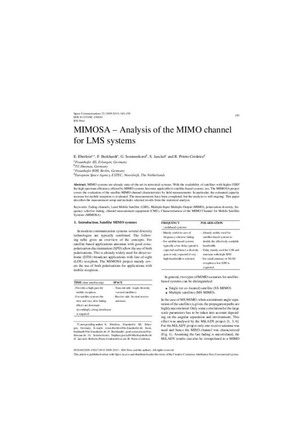(PDF) MIMOSA – Analysis of the MIMO channel for LMS systems