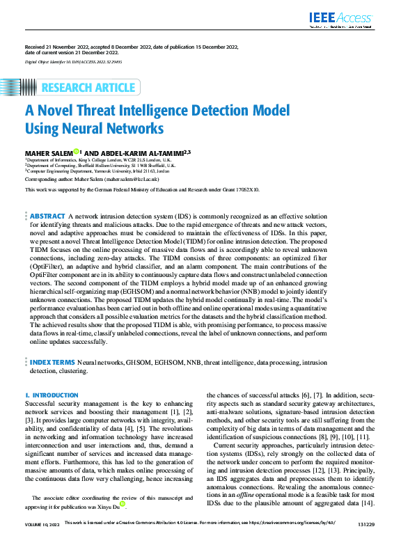 (PDF) A Novel Threat Intelligence Detection Model Using Neural Networks