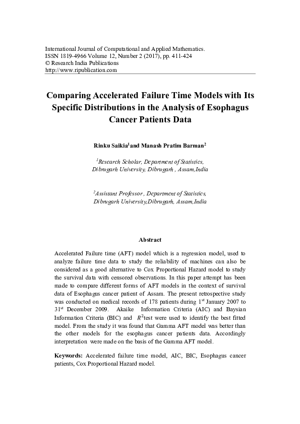 (PDF) Comparing Accelerated Failure Time Models with Its Specific ...