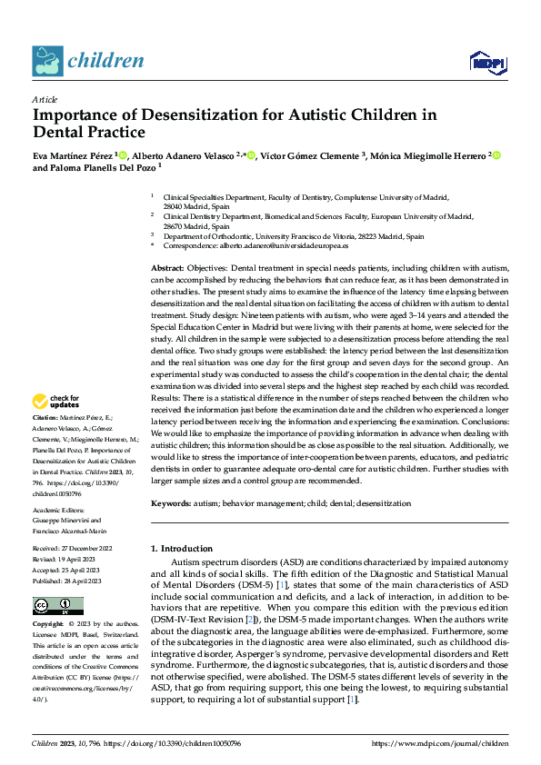 (PDF) Importance of Desensitization for Autistic Children in Dental ...