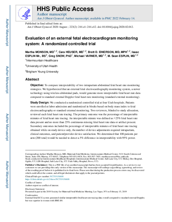 (PDF) Evaluation of an external fetal electrocardiogram monitoring ...