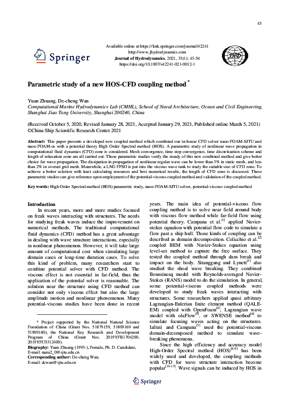 (PDF) Parametric study of a new HOS-CFD coupling method