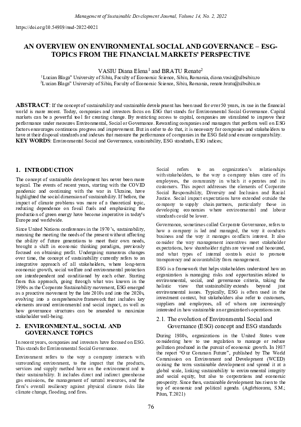 (PDF) An Overview on Environmental Social and Governance – Esg-Topics ...