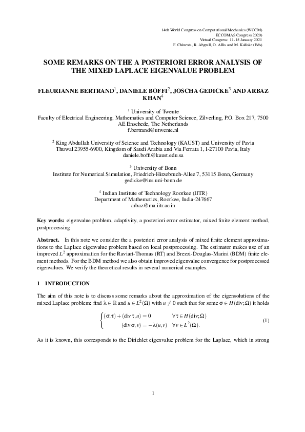 (PDF) Some Remarks on the a Posteriori Error Analysis of the Mixed ...