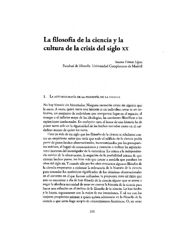 (PDF) La filosofía de la ciencia y la cultura de la crisis