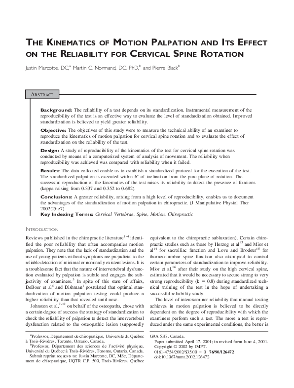(PDF) The kinematics of motion palpation and its effect on the ...