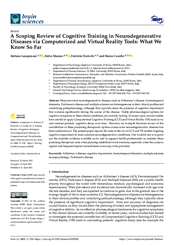 (PDF) A Scoping Review of Cognitive Training in Neurodegenerative ...