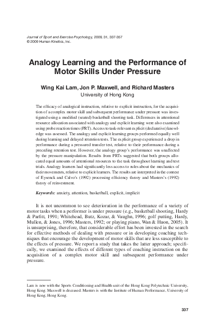 (PDF) Analogy Learning and the Performance of Motor Skills under Pressure