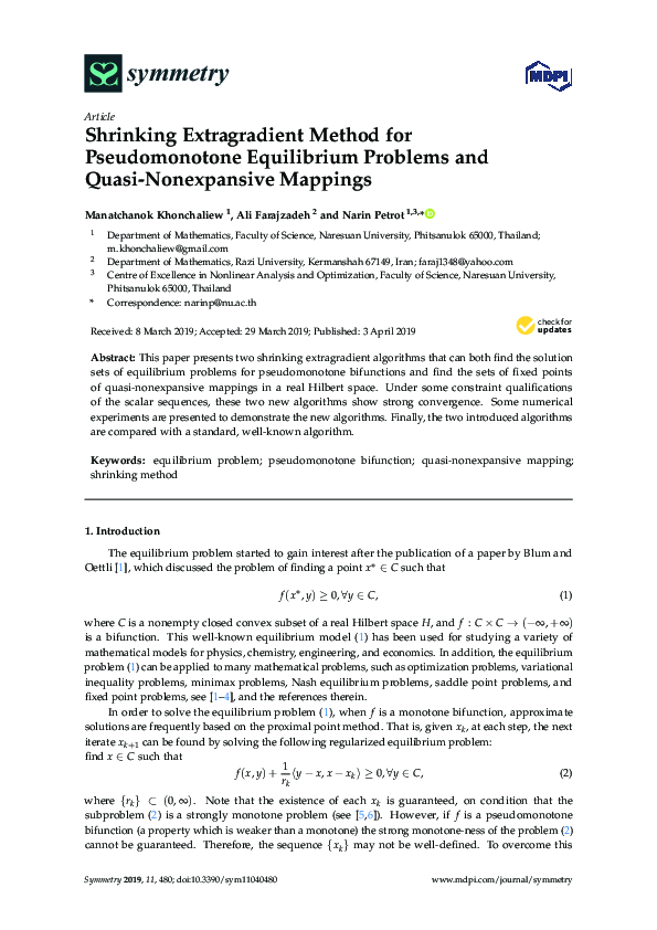 (PDF) Shrinking Extragradient Method for Pseudomonotone Equilibrium ...