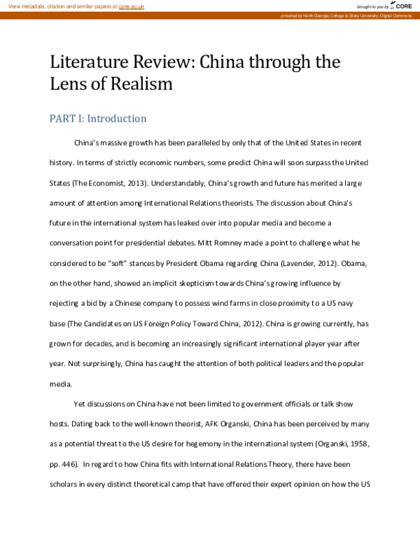 (PDF) The Rise of China Through the Lens of Realism