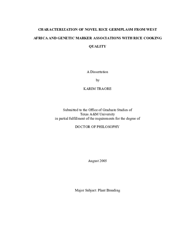 (PDF) Characterization of novel rice germplasm from West Africa and ...