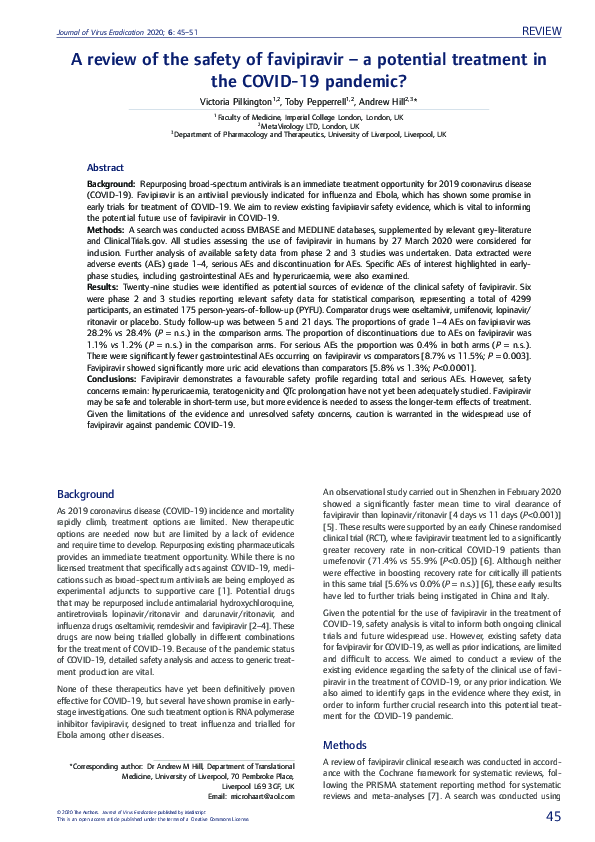 (PDF) A review of the safety of favipiravir – a potential treatment in ...
