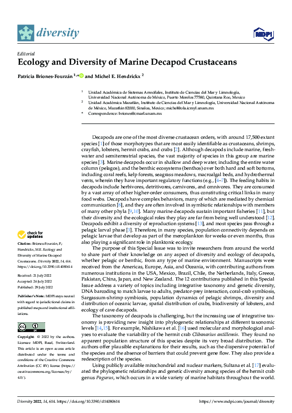 (PDF) Ecology and Diversity of Marine Decapod Crustaceans