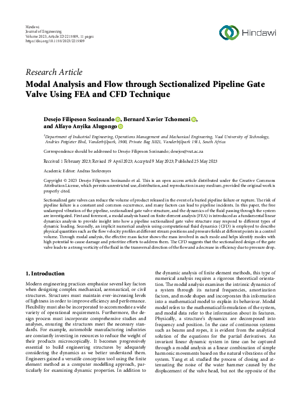 (PDF) Modal Analysis and Flow through Sectionalized Pipeline Gate Valve ...