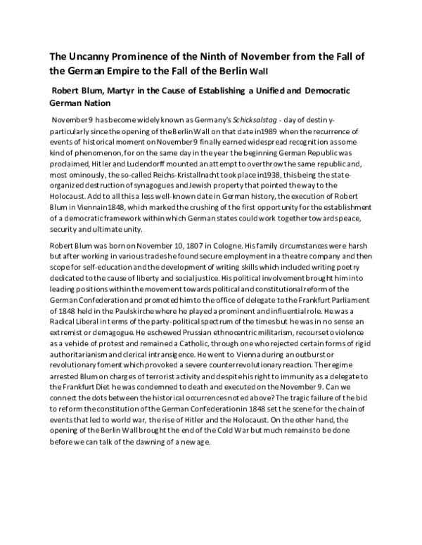 (PDF) The Uncanny Prominence of the Ninth of November from the Fall of ...