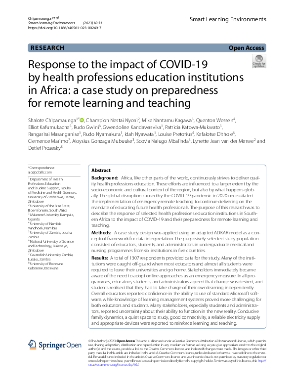 (PDF) Response to the impact of COVID-19 by health professions ...