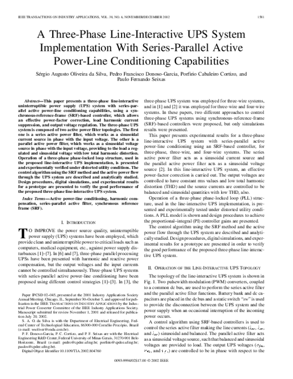 (PDF) A three-phase line-interactive UPS system implementation with ...