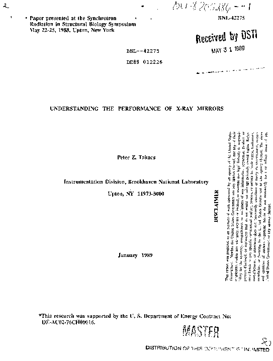 (PDF) Understanding the Performance of XRay Mirrors Peter Takacs