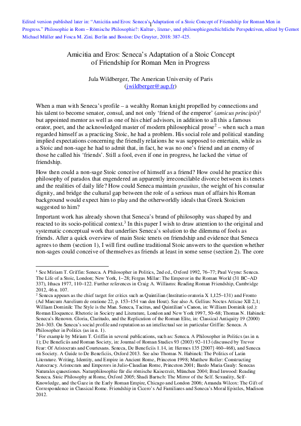 (PDF) Amicitia and Eros: Seneca’s Adaptation of a Stoic Concept of ...