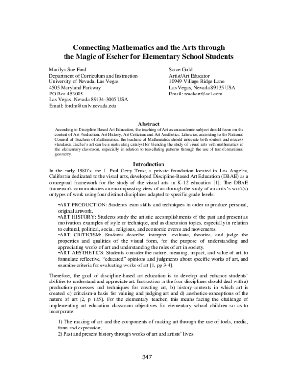 (PDF) Connecting Mathematics and the Arts through the Magic of Escher ...