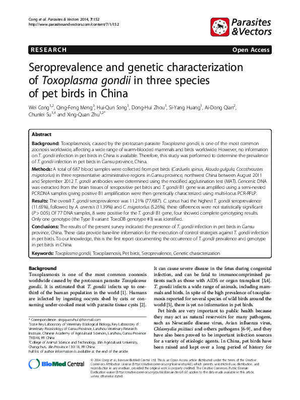 (PDF) Seroprevalence and genetic characterization of Toxoplasma gondii ...