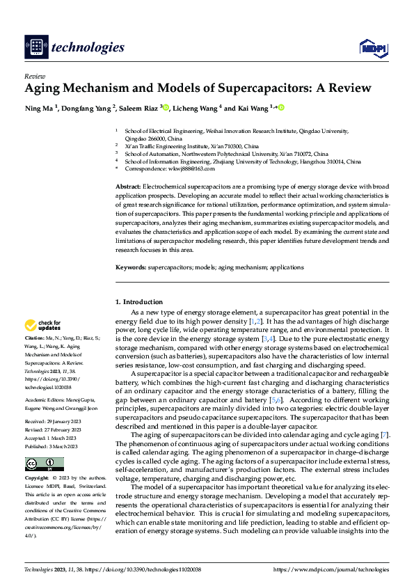 (PDF) Aging Mechanism and Models of Supercapacitors A Review Saleem