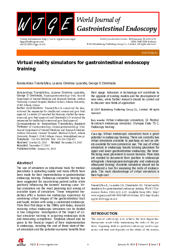 (PDF) Virtual reality simulators for gastrointestinal endoscopy