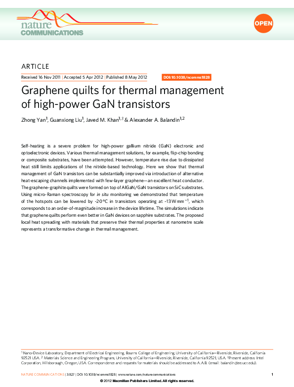 (PDF) Graphene quilts for thermal management of high-power GaN transistors