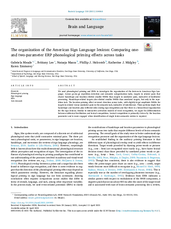(PDF) The organization of the American Sign Language lexicon: Comparing ...