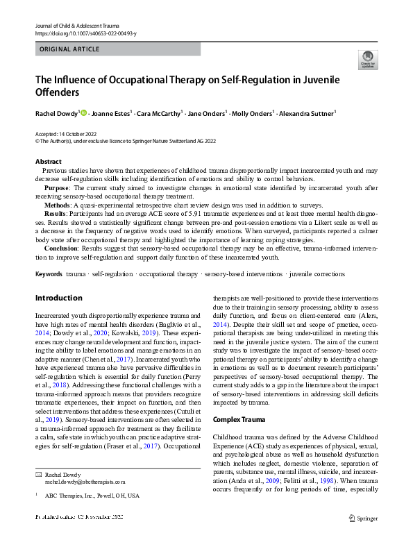 (PDF) The Influence of Occupational Therapy on Self-Regulation in ...
