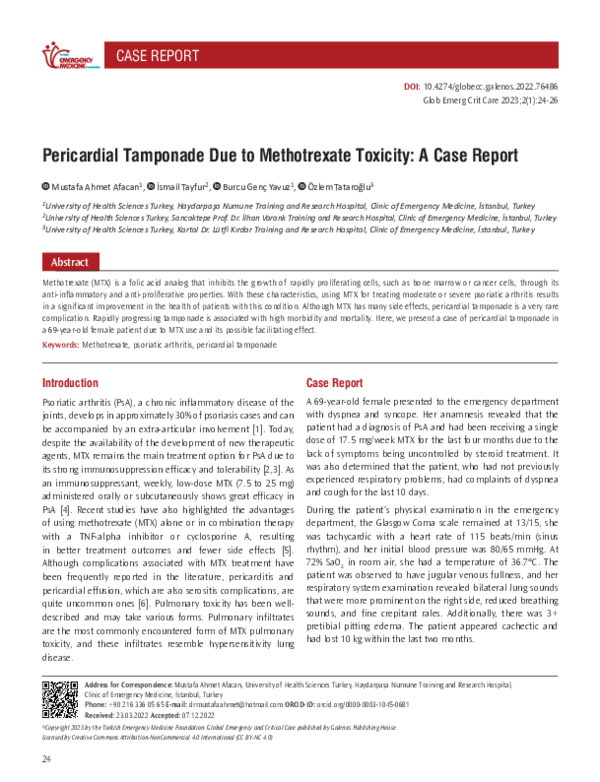 (PDF) Pericardial Tamponade Due to Methotrexate Toxicity: A Case Report