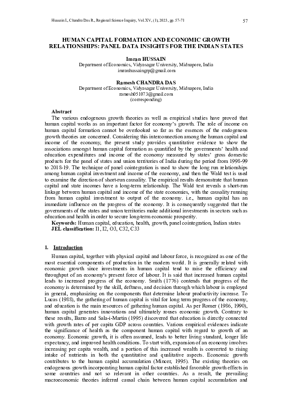 (PDF) HUMAN CAPITAL FORMATION AND ECONOMIC GROWTH RELATIONSHIPS: PANEL ...