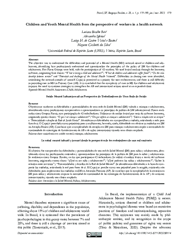 (PDF) Children and Youth Mental Health from the perspective of workers ...