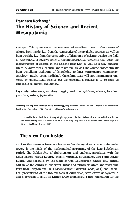 (PDF) The History of Science and Ancient Mesopotamia