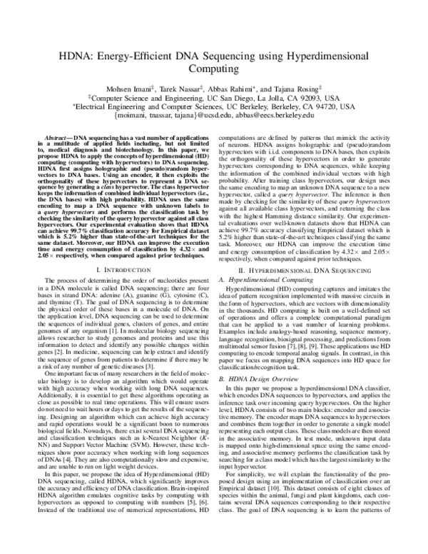 (PDF) HDNA: Energy-efficient DNA sequencing using hyperdimensional ...
