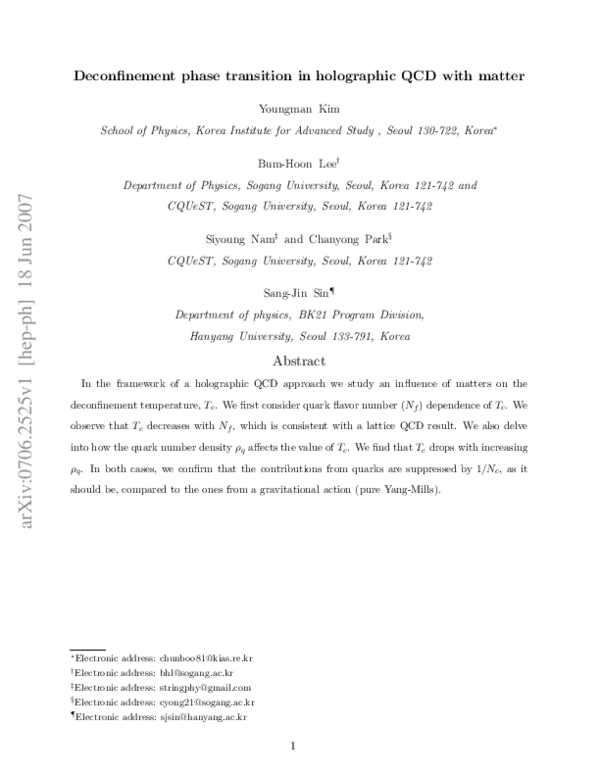 (PDF) Deconfinement phase transition in holographic QCD with matter