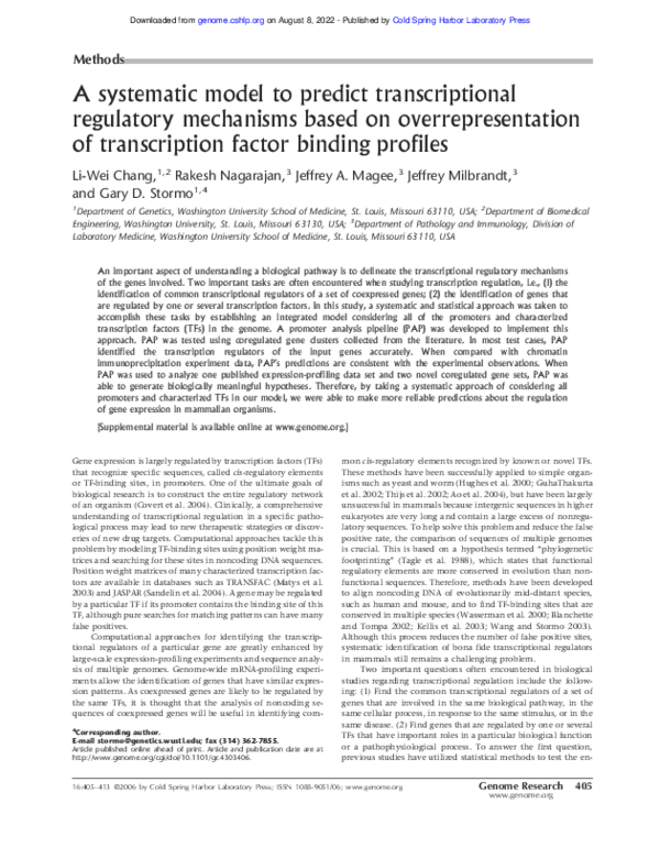 (PDF) A systematic model to predict transcriptional regulatory ...