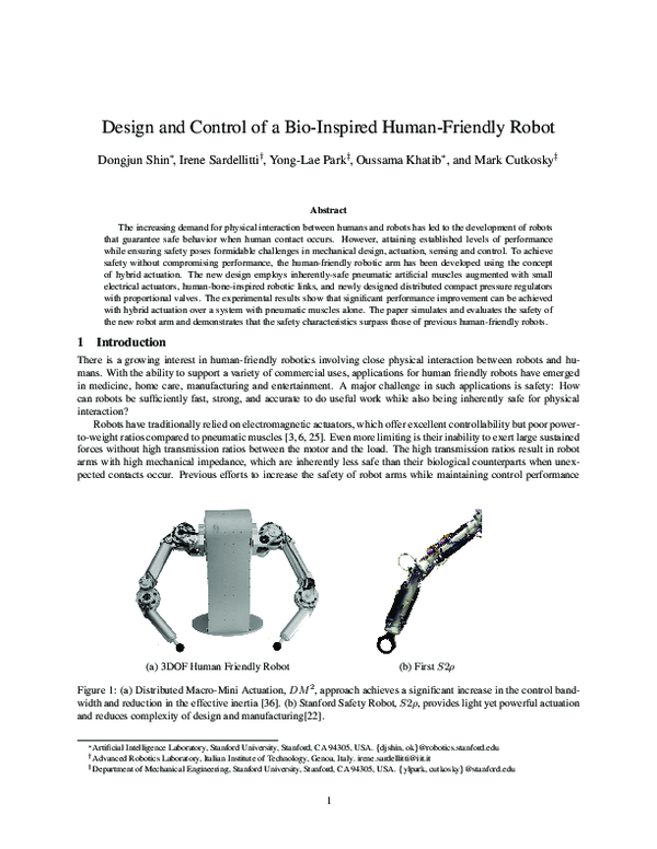(PDF) Design and Control of a Bio-inspired Human-friendly Robot