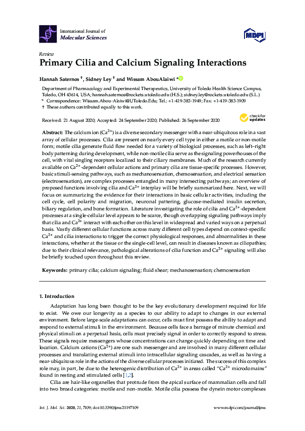 (PDF) Primary Cilia and Calcium Signaling Interactions