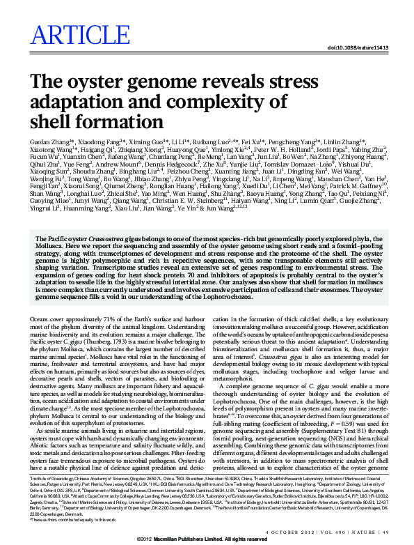 (PDF) The oyster genome reveals stress adaptation and complexity of ...