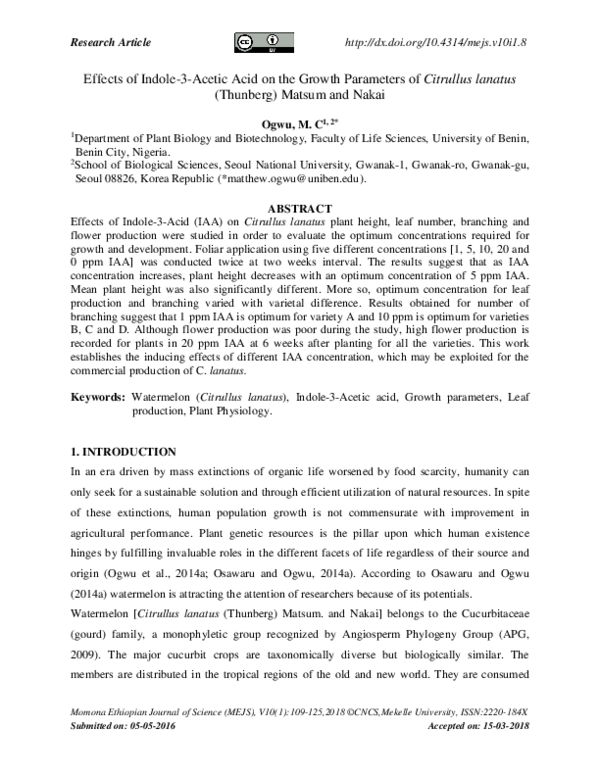 (PDF) Effects of Indole-3-Acetic Acid on the Growth Parameters of ...