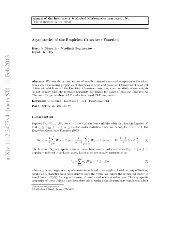 (PDF) Asymptotics of the Empirical Cross-over Function