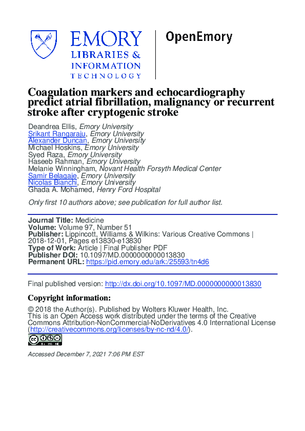 (PDF) Coagulation markers and echocardiography predict atrial ...