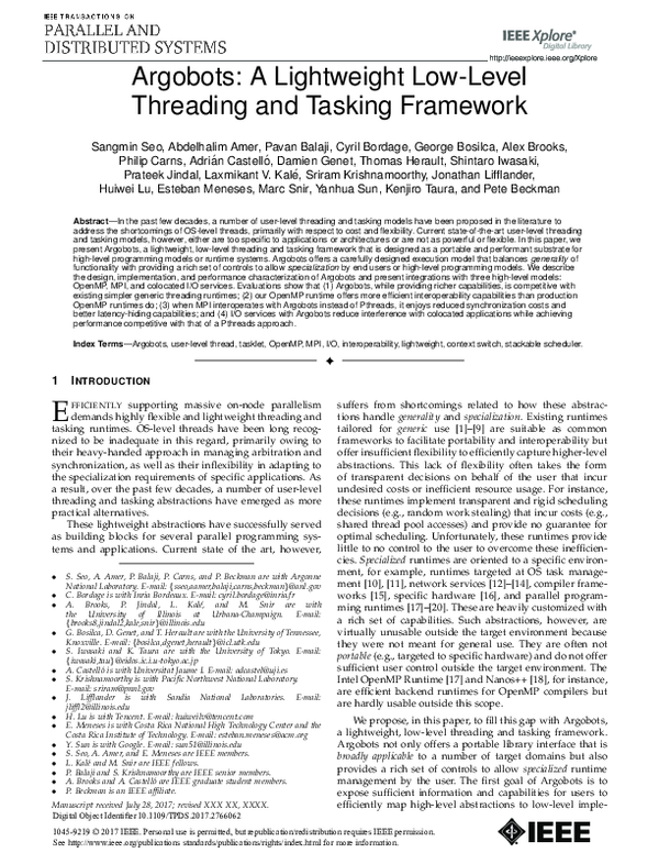 (PDF) Argobots: A Lightweight Low-Level Threading and Tasking Framework