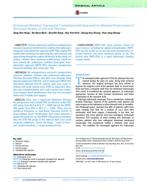 (PDF) Endoscopic Modified Transseptal Transsphenoidal Approach for ...
