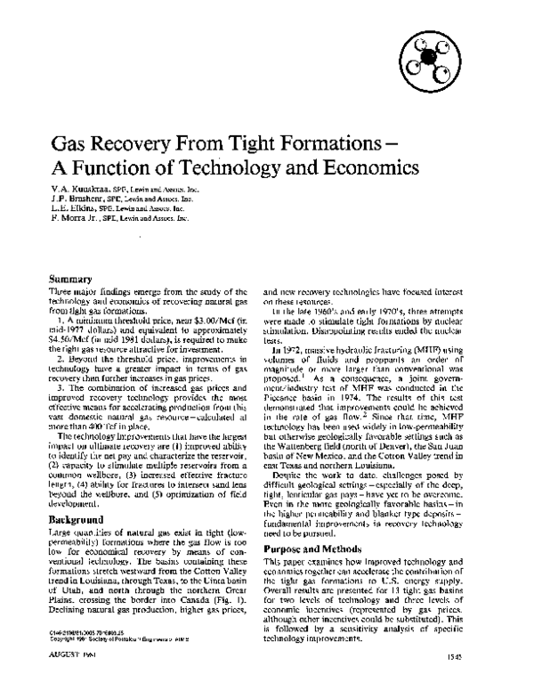 (PDF) Gas Recovery From Tight FormationsA Function of Technology and ...