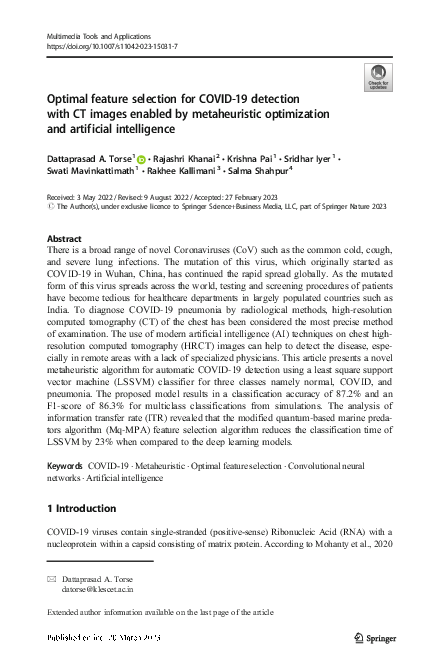 (PDF) Optimal feature selection for COVID-19 detection with CT images ...