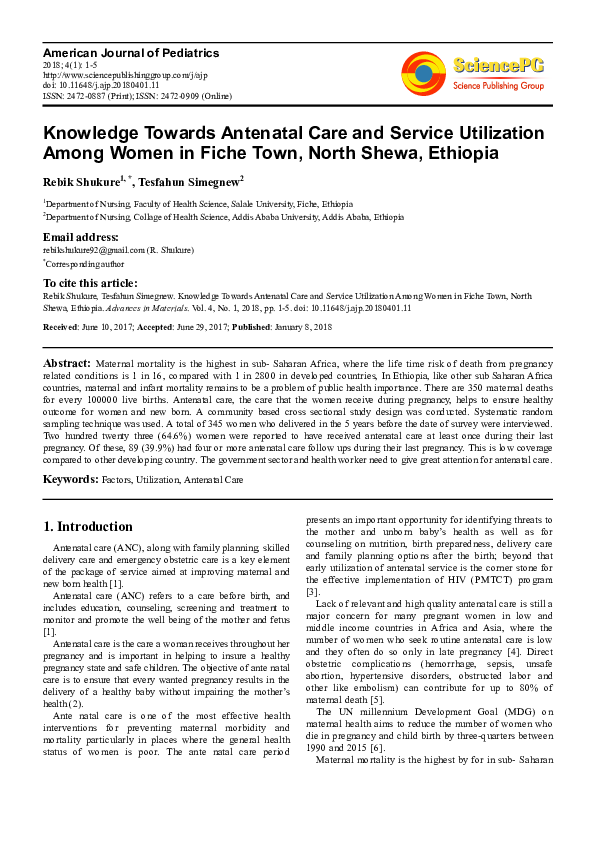(PDF) Knowledge Towards Antenatal Care and Service Utilization Among ...
