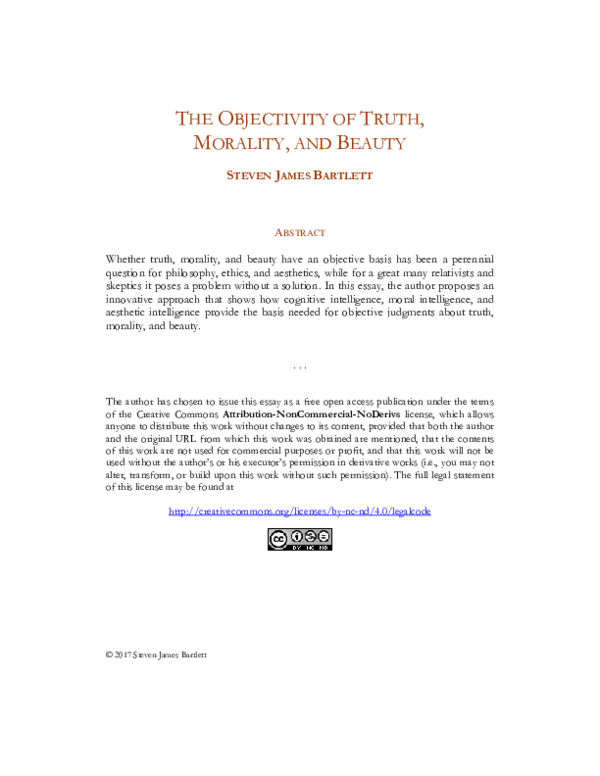 (PDF) The Objectivity of Truth, Morality, and Beauty